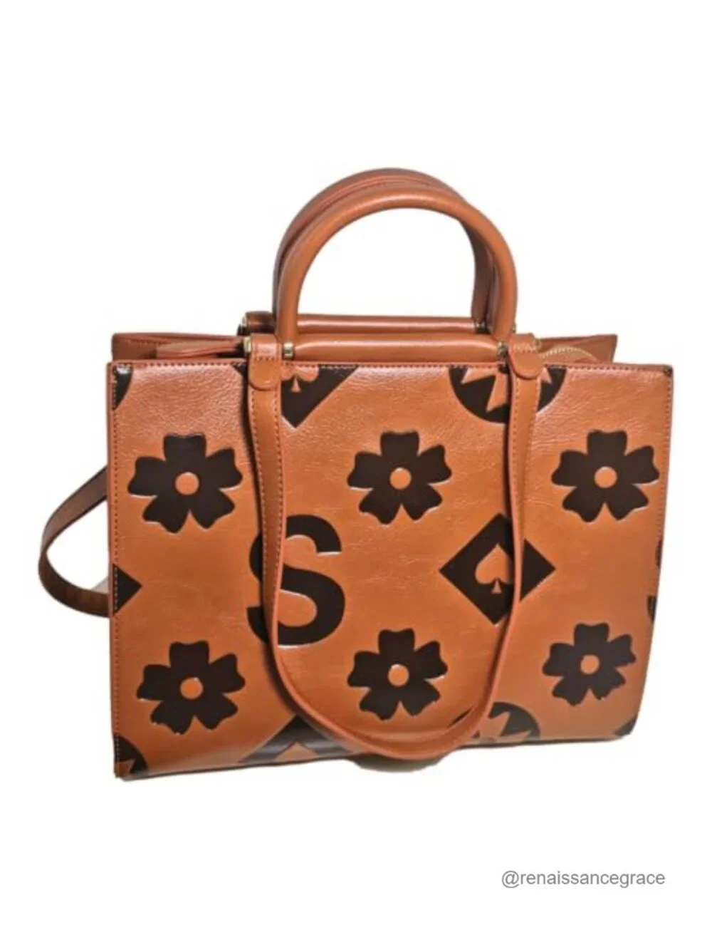 Vegan Leather Floral Embossed Tote Bag with Crossbody Strap